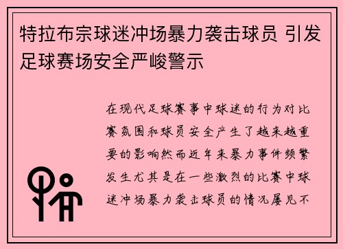 特拉布宗球迷冲场暴力袭击球员 引发足球赛场安全严峻警示