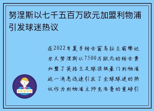 努涅斯以七千五百万欧元加盟利物浦引发球迷热议